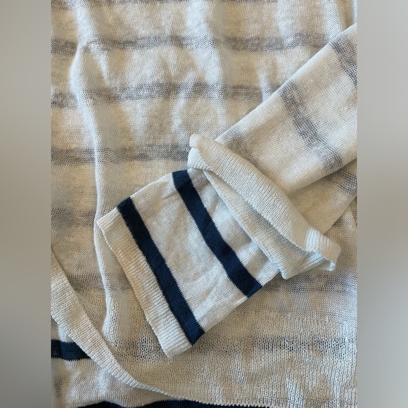 Eileen Fisher Ivory and navy Striped Crew Neck Sweater - Picture 4 of 5